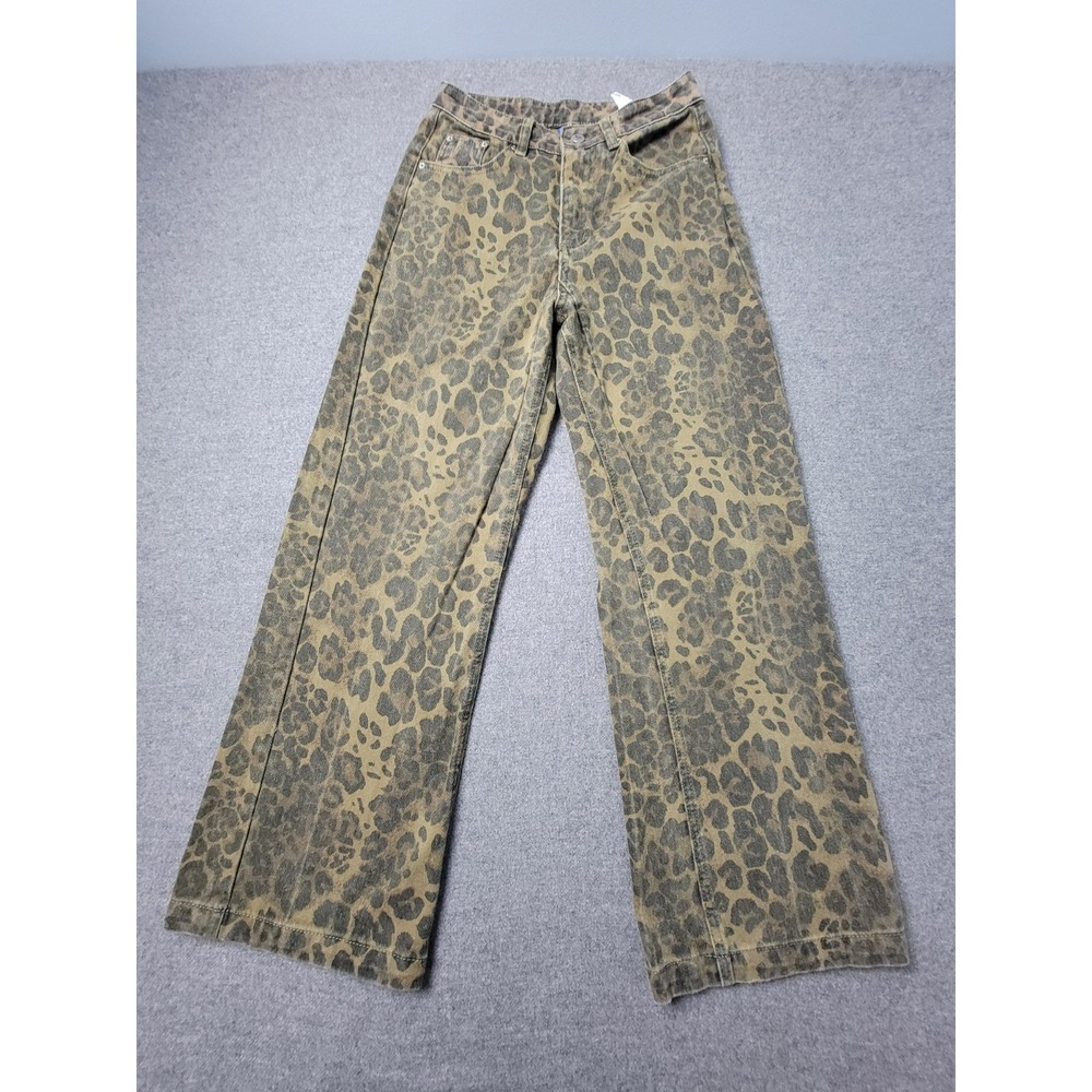 Aelfric Eden Jeans Womens 27 Brown Khaki Denim‎ Leopard Streetwear Y2K Aesthetic